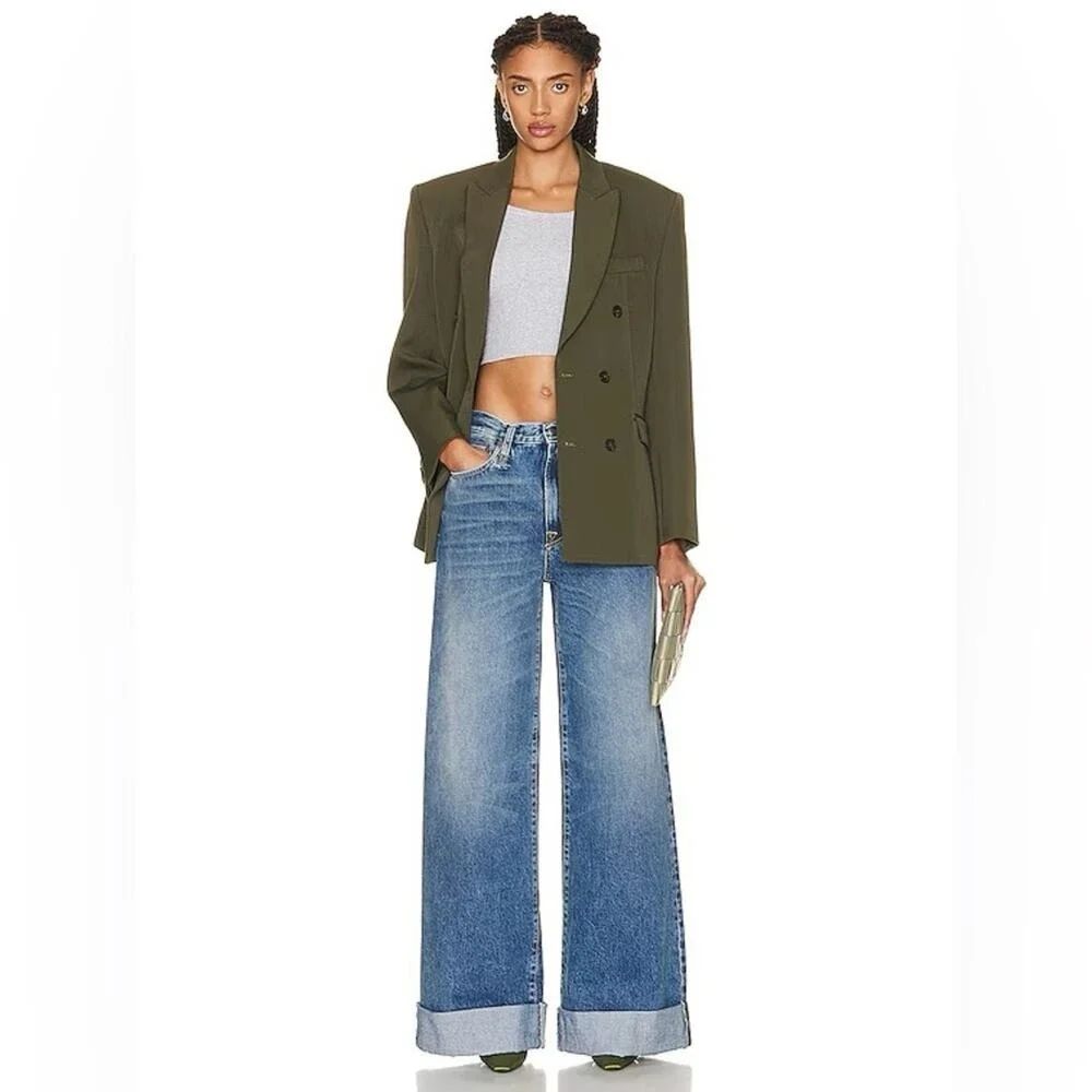 R13 Cuffed Lisa Baggy Jeans in Bain Blue Size 31